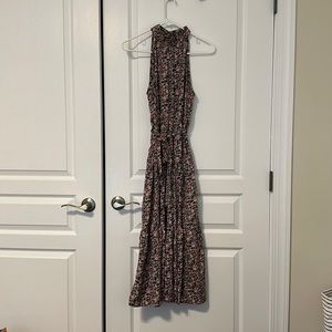 High Neck Floral Midi Dress